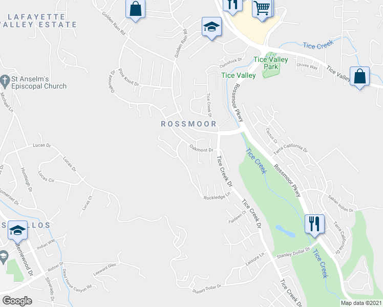 map of restaurants, bars, coffee shops, grocery stores, and more near 1179 Oakmont Drive in Walnut Creek
