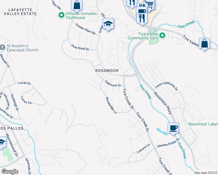 map of restaurants, bars, coffee shops, grocery stores, and more near 1179 Oakmont Drive in Walnut Creek