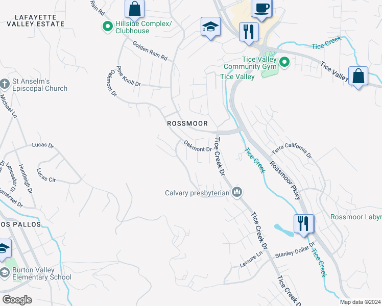 map of restaurants, bars, coffee shops, grocery stores, and more near in Walnut Creek