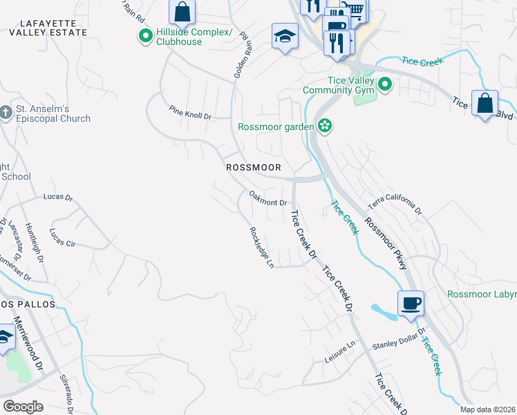 map of restaurants, bars, coffee shops, grocery stores, and more near 1179 Oakmont Drive in Walnut Creek