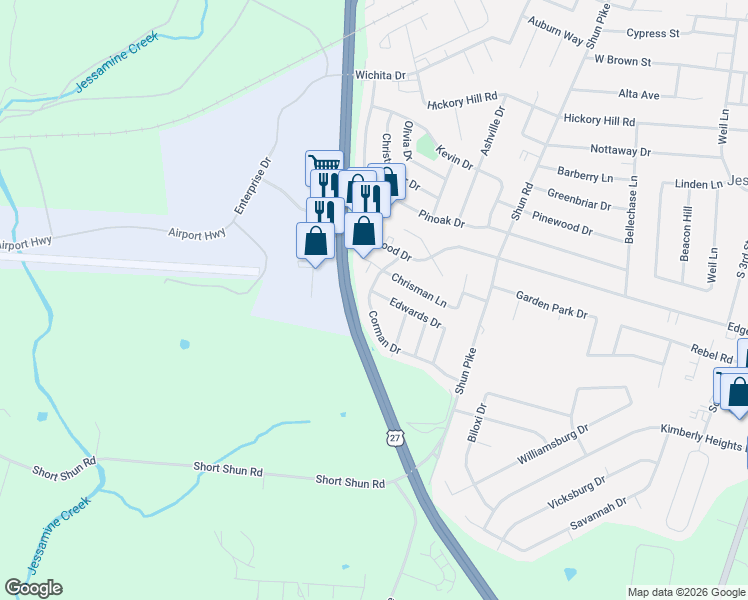 map of restaurants, bars, coffee shops, grocery stores, and more near 248 Chrisman Lane in Nicholasville