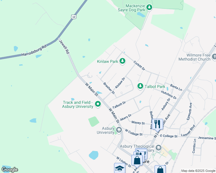 map of restaurants, bars, coffee shops, grocery stores, and more near 700 Brasher Street in Wilmore