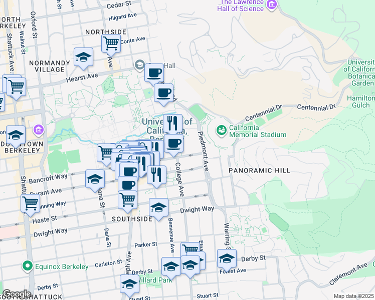 map of restaurants, bars, coffee shops, grocery stores, and more near 2763-2719 Bancroft Way in Berkeley