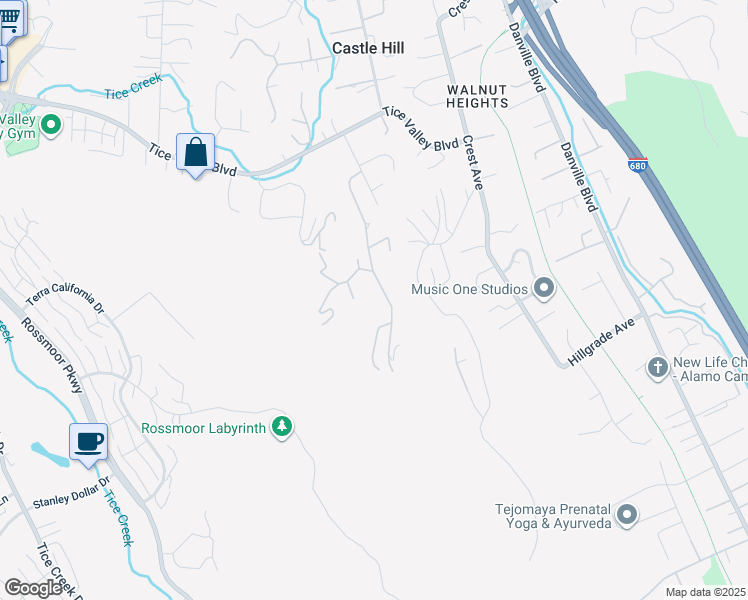map of restaurants, bars, coffee shops, grocery stores, and more near 261 Castle Hill Ranch Road in Walnut Creek