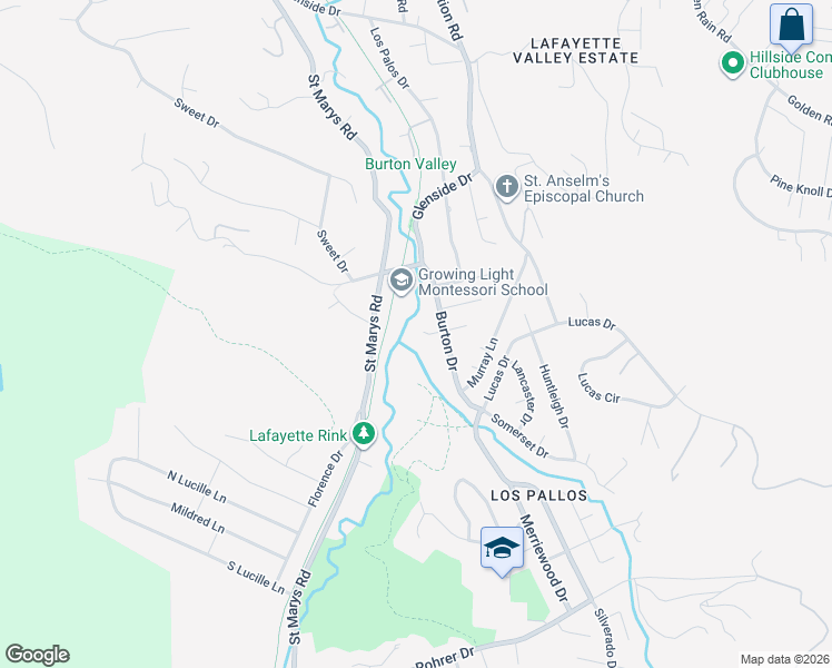 map of restaurants, bars, coffee shops, grocery stores, and more near 3231 Burton Court in Lafayette