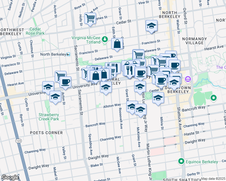 map of restaurants, bars, coffee shops, grocery stores, and more near in Berkeley