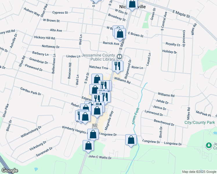 map of restaurants, bars, coffee shops, grocery stores, and more near 798 South Main Street in Nicholasville