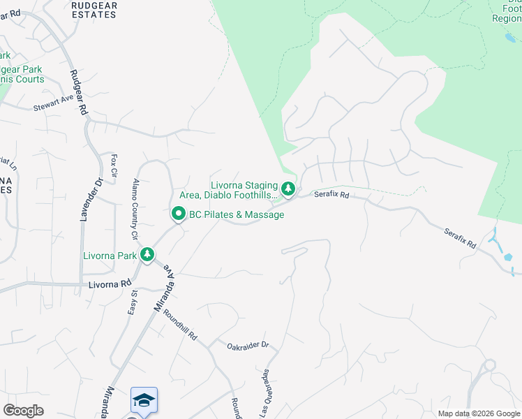 map of restaurants, bars, coffee shops, grocery stores, and more near 420 Livorna Road in Alamo