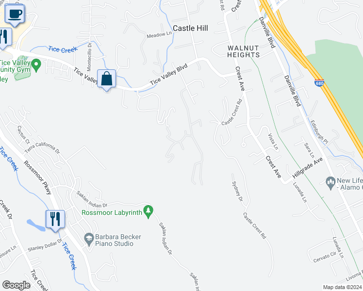 map of restaurants, bars, coffee shops, grocery stores, and more near 59 Saddle Road in Walnut Creek