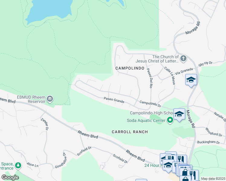 map of restaurants, bars, coffee shops, grocery stores, and more near 3900 Campolindo Drive in Moraga