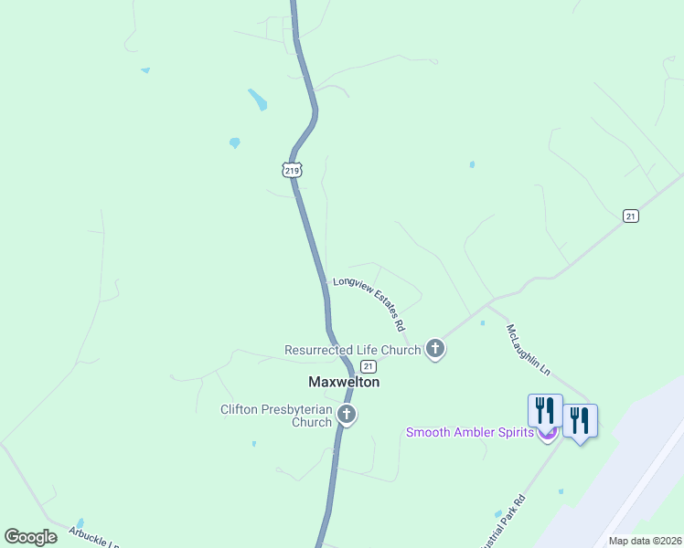 map of restaurants, bars, coffee shops, grocery stores, and more near 150 Erin Ln in Greenbrier