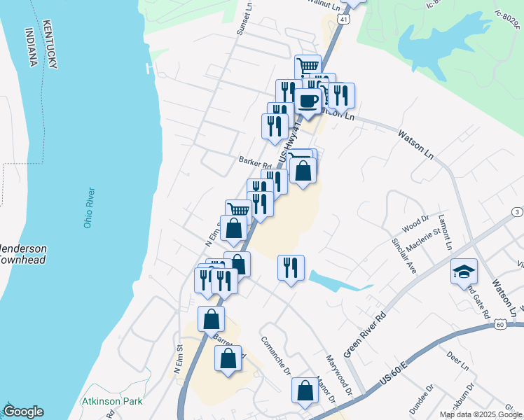 map of restaurants, bars, coffee shops, grocery stores, and more near 2452 U.S. 41 in Henderson