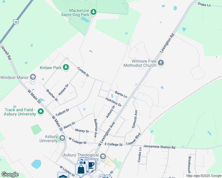 map of restaurants, bars, coffee shops, grocery stores, and more near 204 Banta Lane in Wilmore