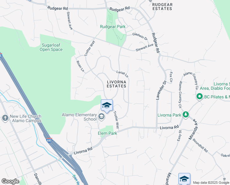 map of restaurants, bars, coffee shops, grocery stores, and more near 2533 Dapplegray Lane in Walnut Creek