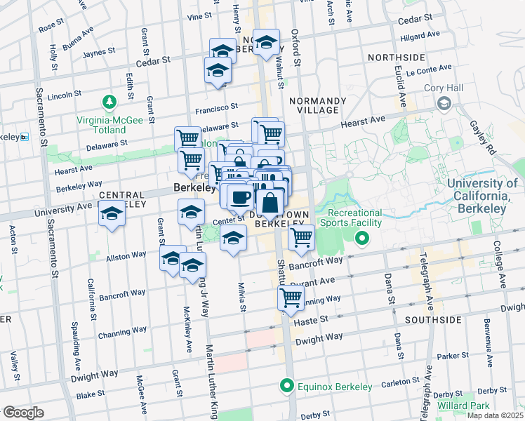 map of restaurants, bars, coffee shops, grocery stores, and more near in Berkeley