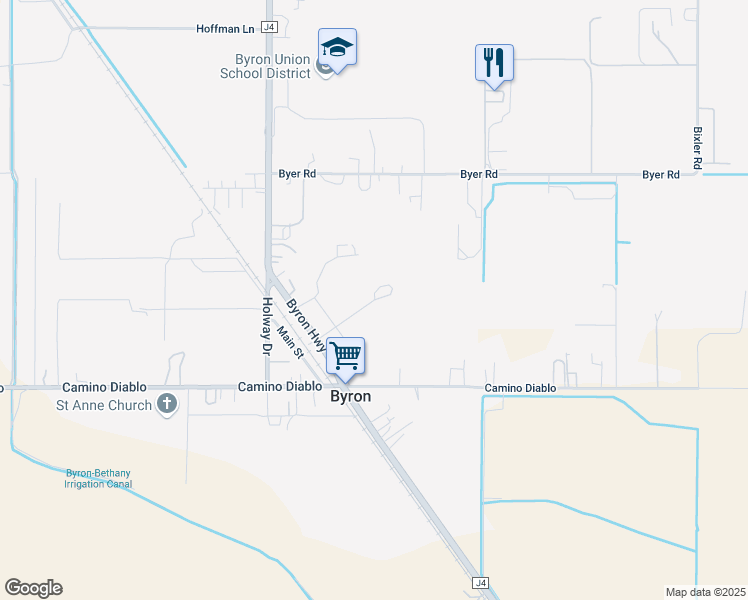 map of restaurants, bars, coffee shops, grocery stores, and more near 3301 Hosie Avenue in Byron