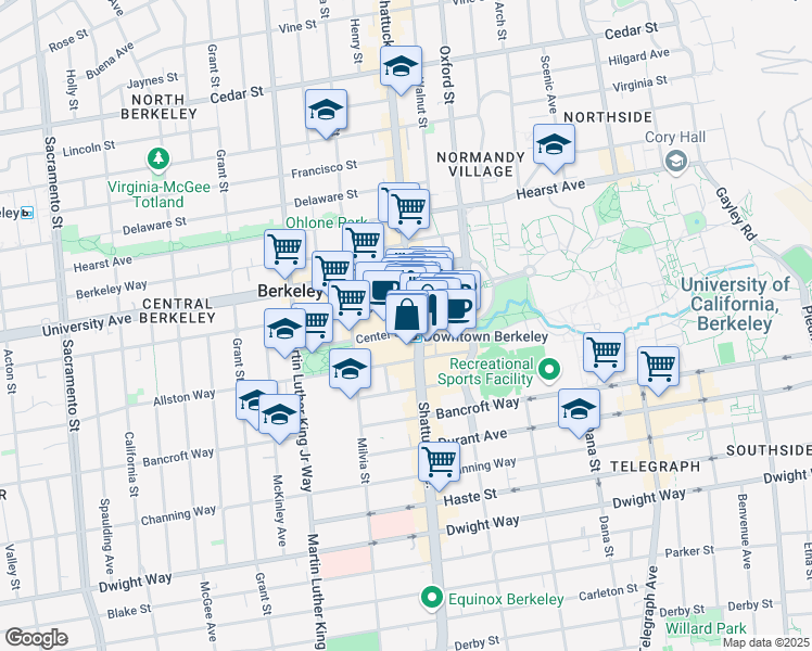 map of restaurants, bars, coffee shops, grocery stores, and more near in Berkeley