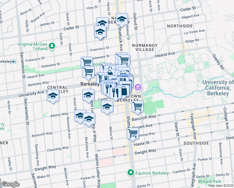 map of restaurants, bars, coffee shops, grocery stores, and more near in Berkeley