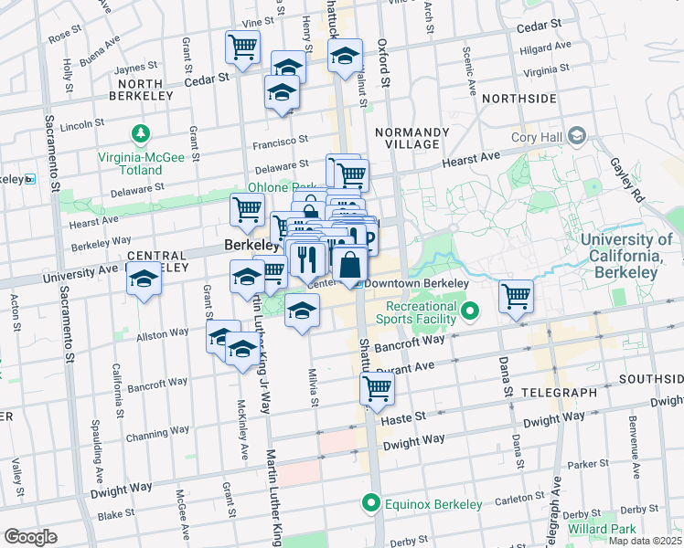 map of restaurants, bars, coffee shops, grocery stores, and more near in Berkeley