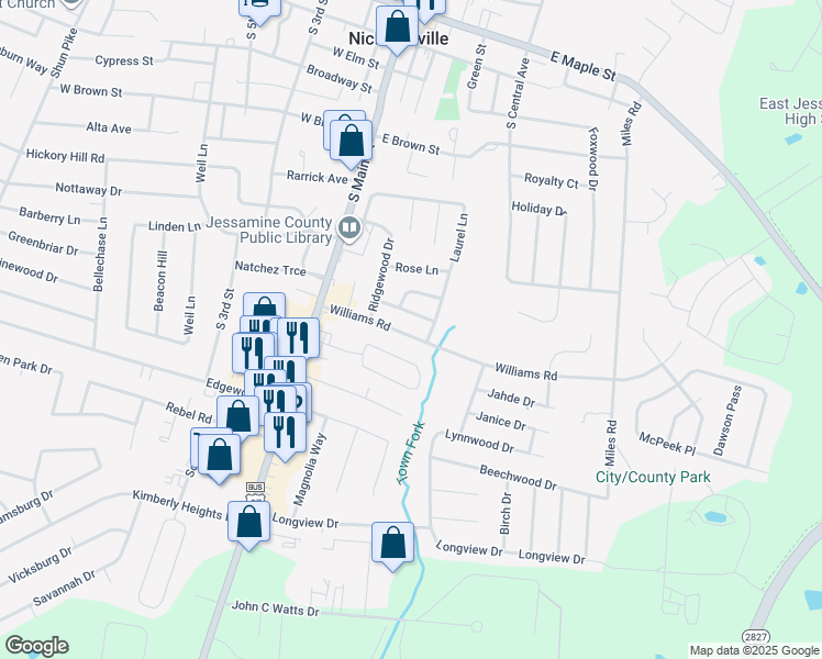 map of restaurants, bars, coffee shops, grocery stores, and more near 324 Williams Road in Nicholasville