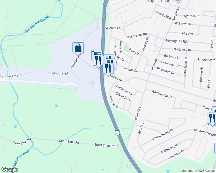 map of restaurants, bars, coffee shops, grocery stores, and more near 506 Corman Road in Nicholasville