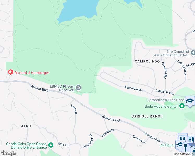 map of restaurants, bars, coffee shops, grocery stores, and more near 4011 Paseo Grande in Moraga