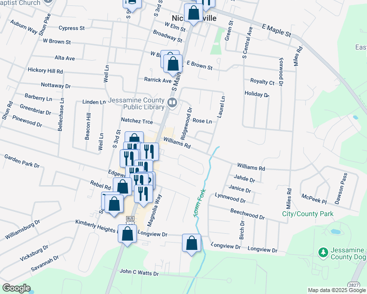 map of restaurants, bars, coffee shops, grocery stores, and more near 305 Williams Road in Nicholasville