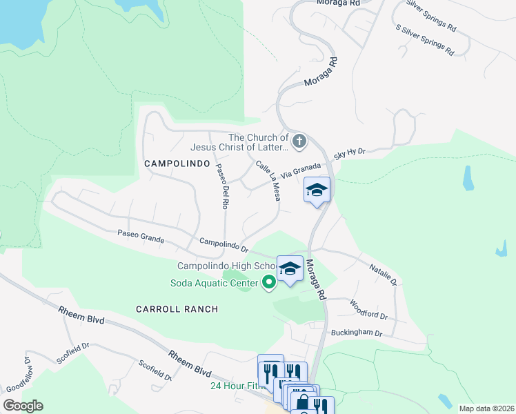 map of restaurants, bars, coffee shops, grocery stores, and more near 75 Corte Yolanda in Moraga