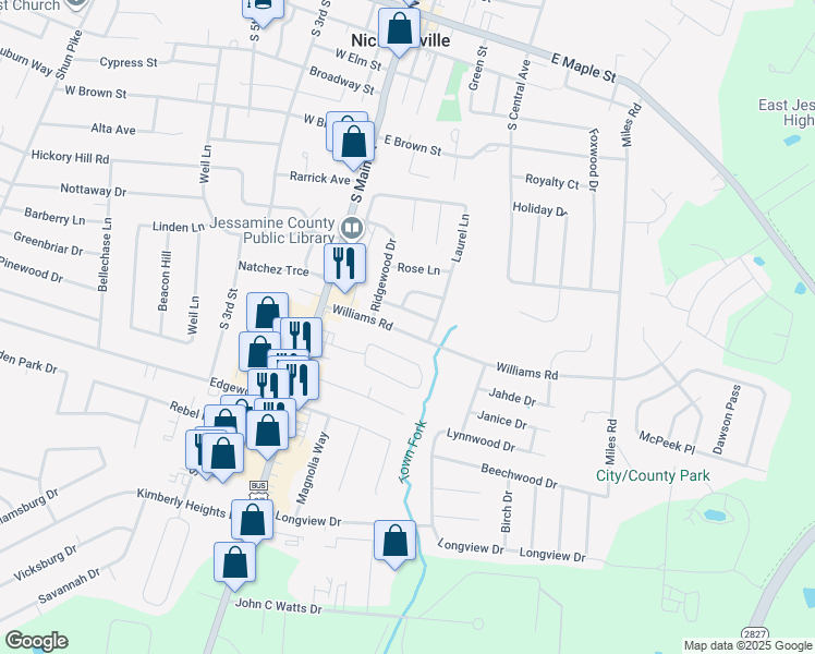 map of restaurants, bars, coffee shops, grocery stores, and more near 324 Williams Road in Nicholasville