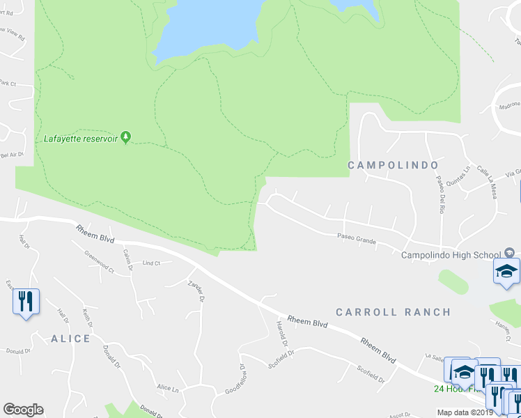 map of restaurants, bars, coffee shops, grocery stores, and more near 4011 Paseo Grande in Moraga