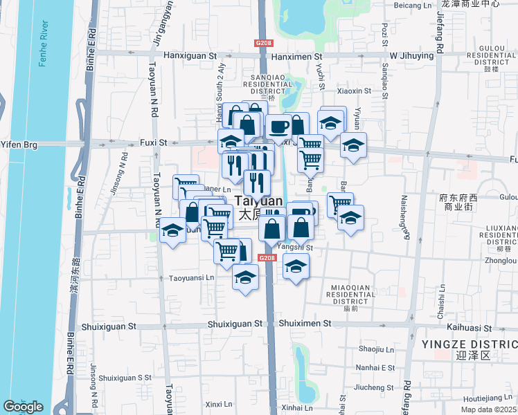map of restaurants, bars, coffee shops, grocery stores, and more near in Taiyuan