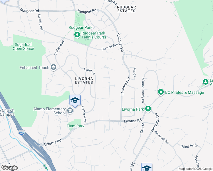 map of restaurants, bars, coffee shops, grocery stores, and more near 321 Livorna Heights Road in Alamo