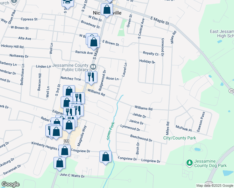 map of restaurants, bars, coffee shops, grocery stores, and more near 504-506 Laurel Lane in Nicholasville
