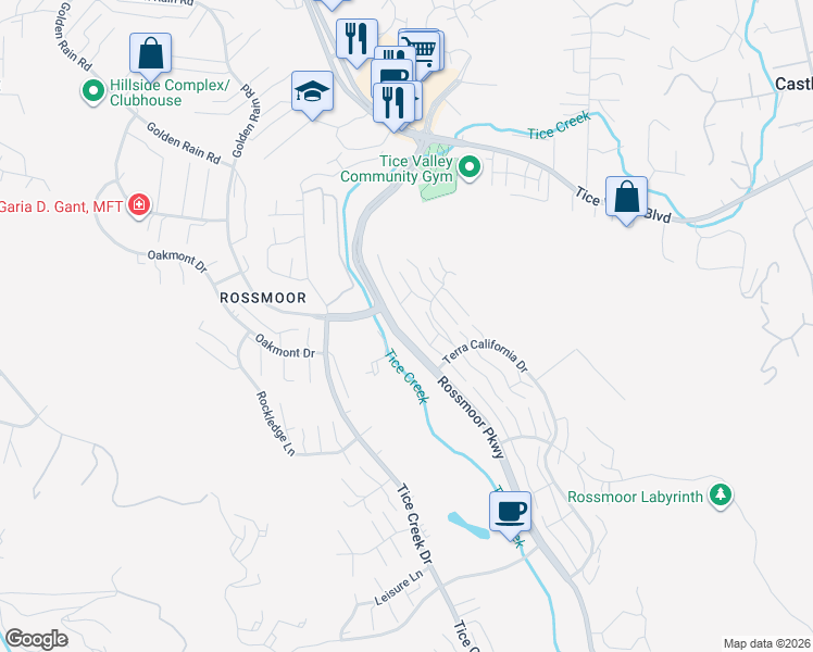 map of restaurants, bars, coffee shops, grocery stores, and more near 1001 Golden Rain Road in Walnut Creek