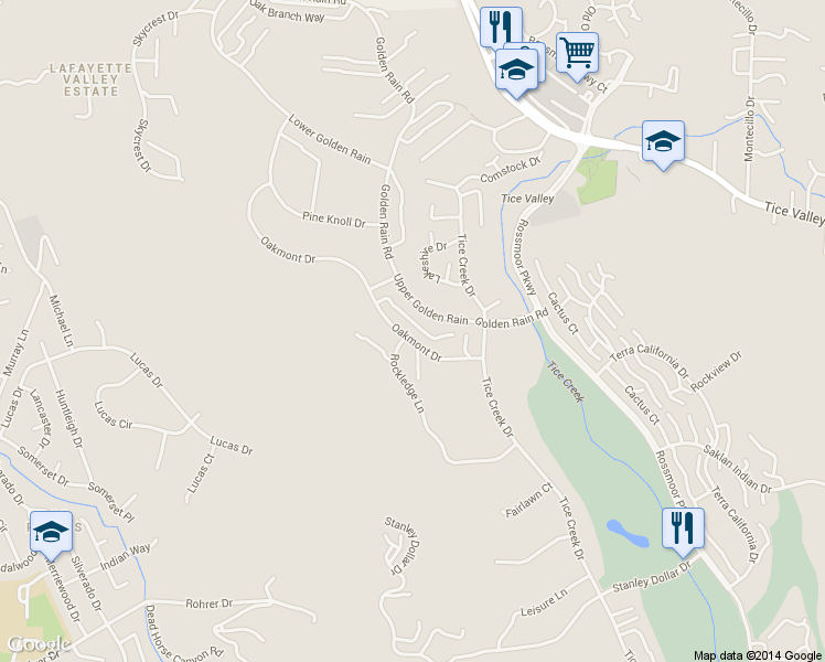 map of restaurants, bars, coffee shops, grocery stores, and more near 1565 Rockledge Lane in Walnut Creek