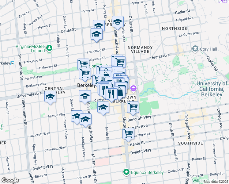 map of restaurants, bars, coffee shops, grocery stores, and more near in Berkeley