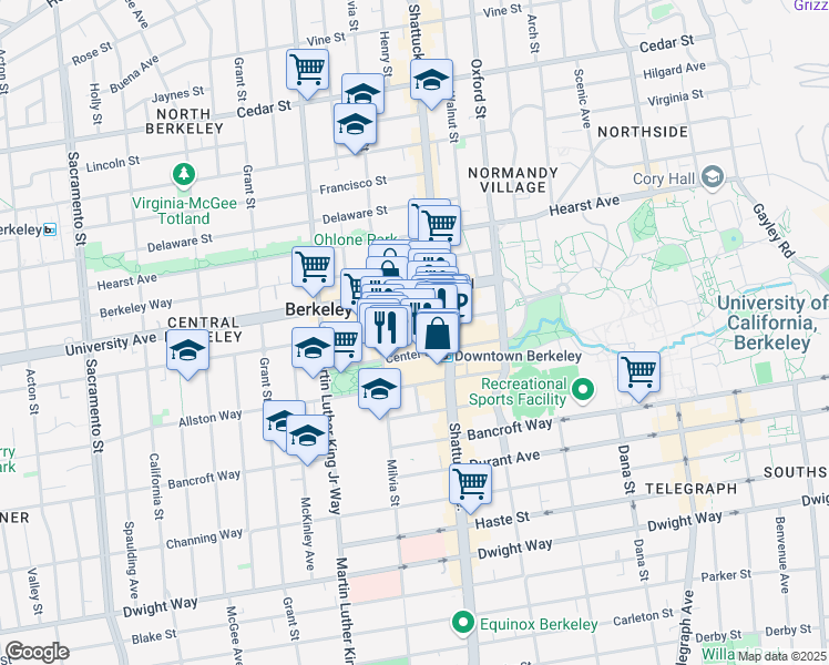 map of restaurants, bars, coffee shops, grocery stores, and more near in Berkeley