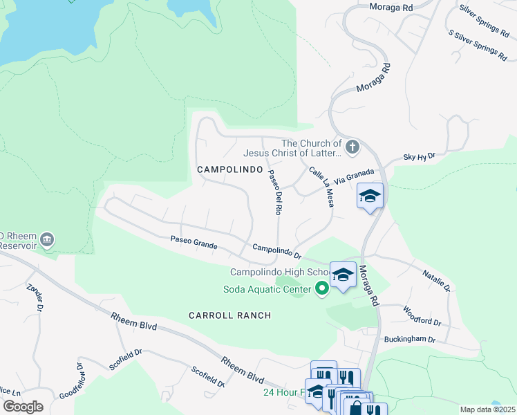 map of restaurants, bars, coffee shops, grocery stores, and more near 363 Calle La Montana in Moraga