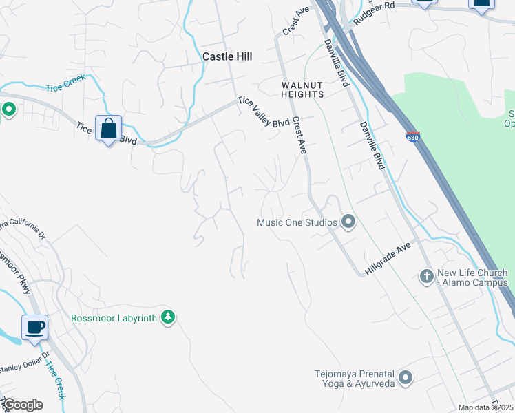 map of restaurants, bars, coffee shops, grocery stores, and more near 144 Castle Crest Road in Alamo