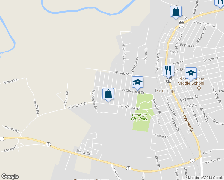 map of restaurants, bars, coffee shops, grocery stores, and more near 100 South Ravenwood in Desloge