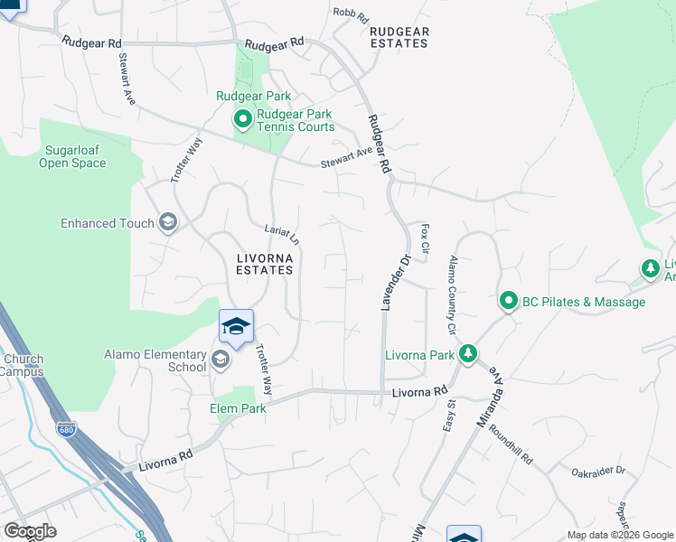 map of restaurants, bars, coffee shops, grocery stores, and more near 321 Livorna Heights Road in Alamo