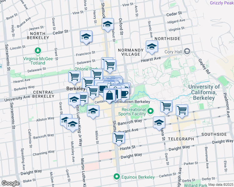 map of restaurants, bars, coffee shops, grocery stores, and more near in Berkeley