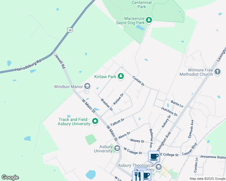 map of restaurants, bars, coffee shops, grocery stores, and more near 117 Callis Circle in Wilmore