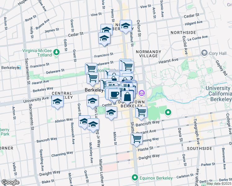 map of restaurants, bars, coffee shops, grocery stores, and more near in Berkeley