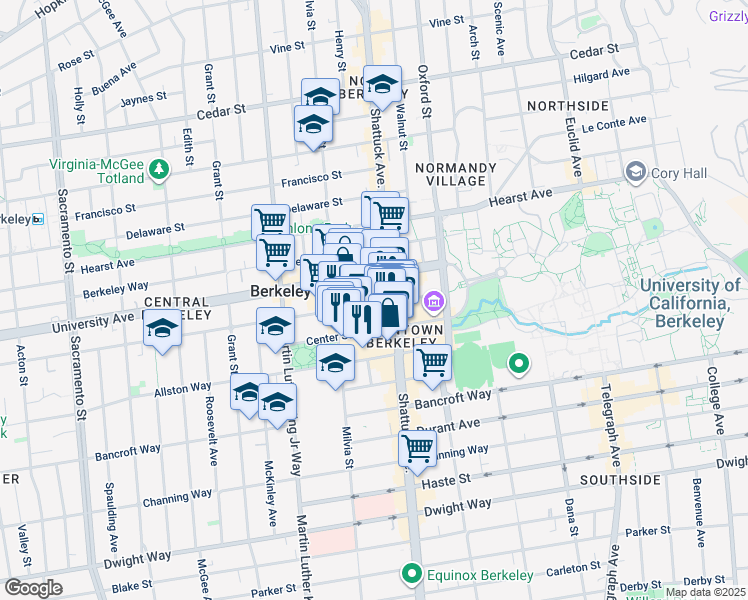 map of restaurants, bars, coffee shops, grocery stores, and more near in Berkeley