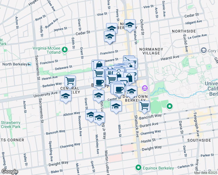 map of restaurants, bars, coffee shops, grocery stores, and more near 1995 University Avenue in Berkeley