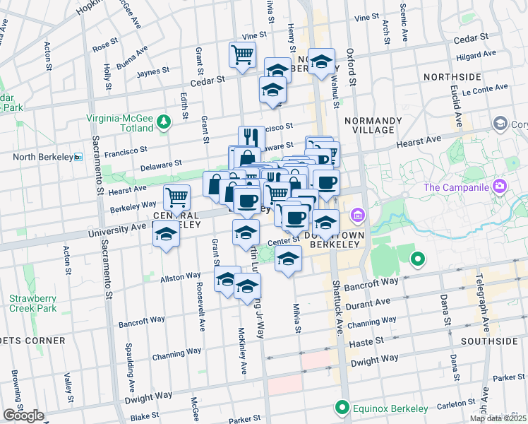 map of restaurants, bars, coffee shops, grocery stores, and more near in Berkeley