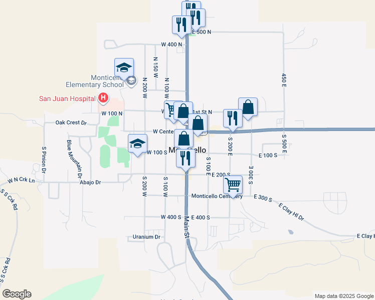map of restaurants, bars, coffee shops, grocery stores, and more near in Monticello
