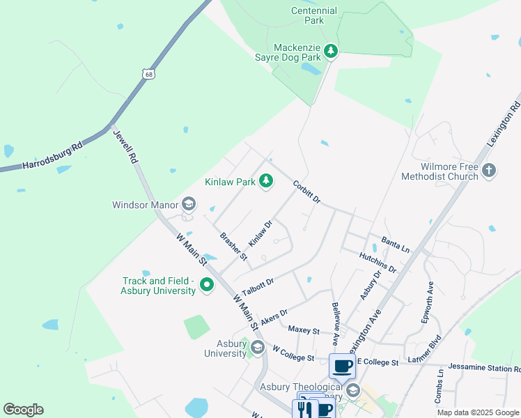map of restaurants, bars, coffee shops, grocery stores, and more near 117 Callis Circle in Wilmore