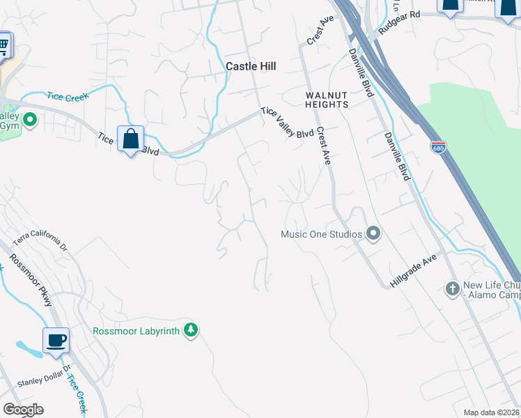 map of restaurants, bars, coffee shops, grocery stores, and more near 122 Castle Crest Road in Alamo
